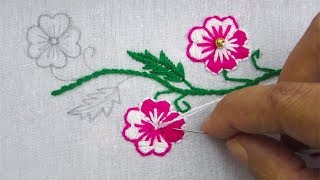 Hand Embroidery, Latest border line design,  Double color flower embroidery