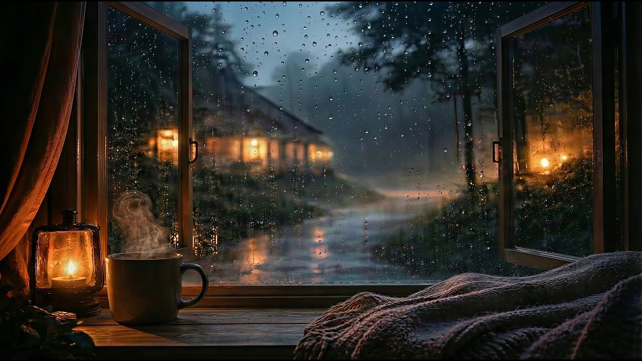 1 HOURS Rain on Window at Night 🌧️ 4K Rain Sounds for Sleep