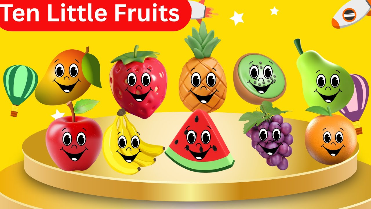 "🍎 Ten Little Fruits Jumping on the Bed 🍌 | Fun Kids Song & Nursery Rhyme 🎶 | Learn & Count Fruits!"