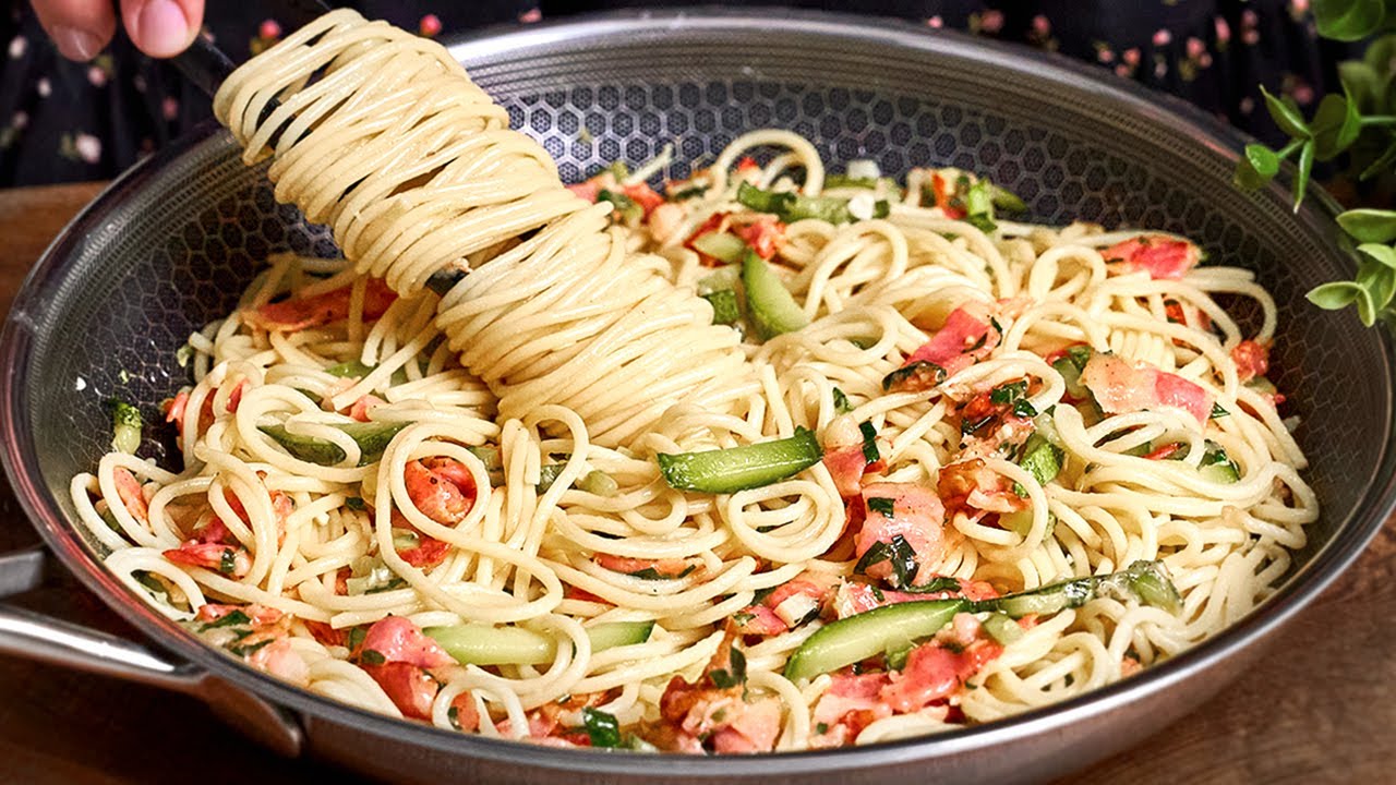 Самая вкусная паста с кабачками и беконом за 5 минут! Быстро и невероятно просто!