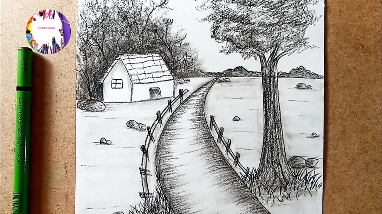 How to draw beautiful landscape | Scenery of beautiful nature easy step ...
