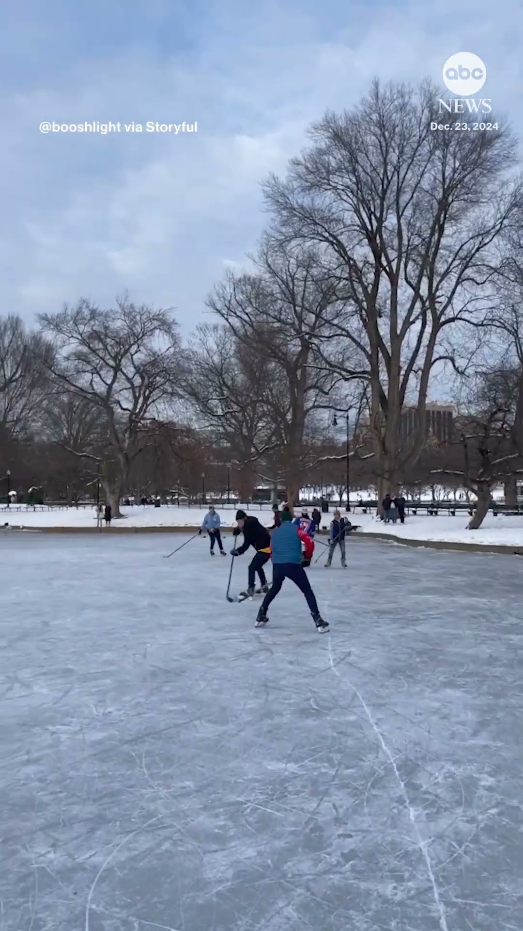 Frozen pond in Boston turned into hockey rink