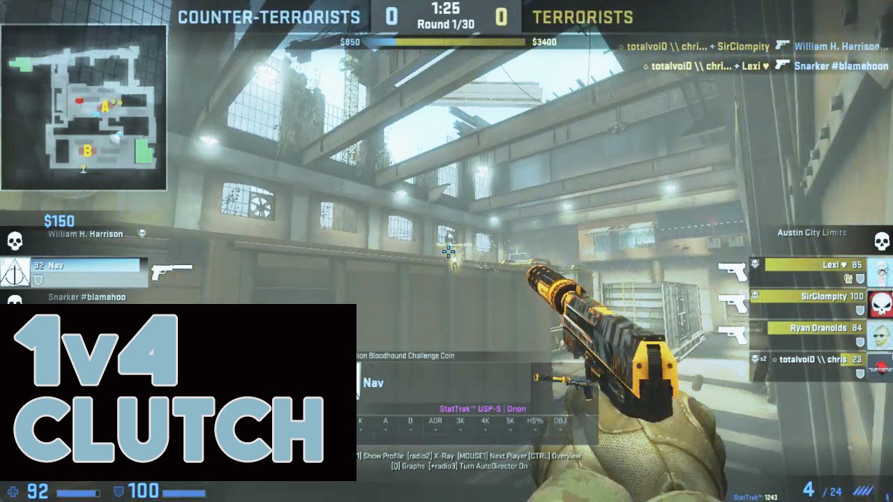 Counter-Strike: Global Offensive - 1v4 Clutch (CSGO Gameplay)