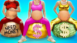 PARENTING HACKS & TRICKS || Rich vs Broke vs Giga Rich Pregnant | Cool Ideas for Parents by 123 GO!