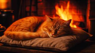 Watch this video if You can't Sleep 💤 Purring Cat and Crackling Fire for Relaxation and Meditation
