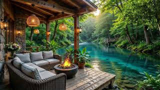 Peaceful Riverside Cabin | Flowing Water, Singing Birds & Cozy Fire Ambience