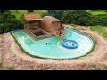 200 days we build modern bamboo resort house  fish pond  swimming pool  fire pits for cooking