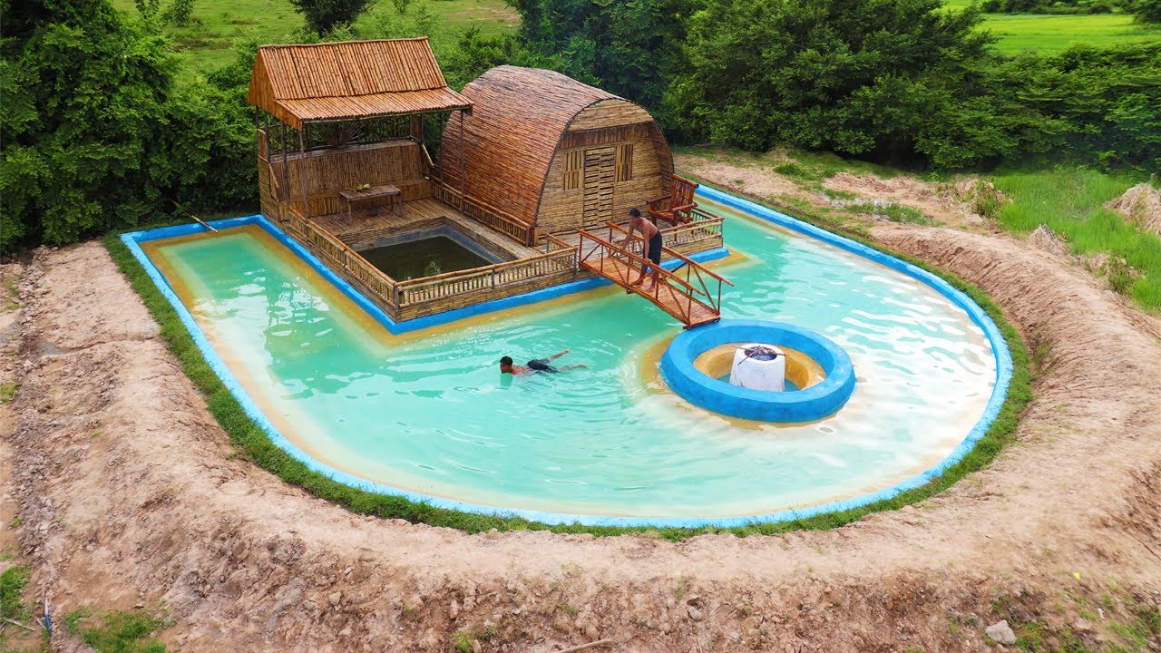 200 Days We Build Modern Bamboo Resort House , Fish Pond , Swimming ...