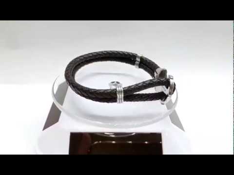 Кожаный браслет серебряный якорь