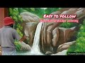 Easy to follow | waterfall landscape MURAL  PAINTING | Azmi MELUKIS air terjun di dinding