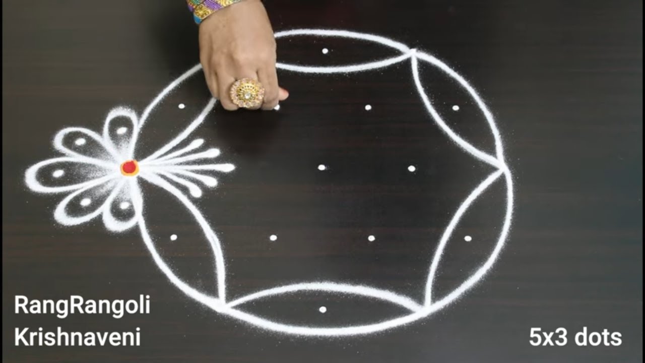 Creative Rangoli🌷5x3 dots Easy Dasara Muggulu🌷Festival Kolam🌷RangRangoli Krishnaveni