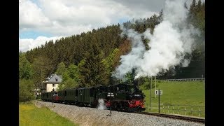 Pfingstdampf 2020 bei der Preßnitztalbahn  99 1590-1 und 99 1594-3 dampfen durch Schmalzgrube 