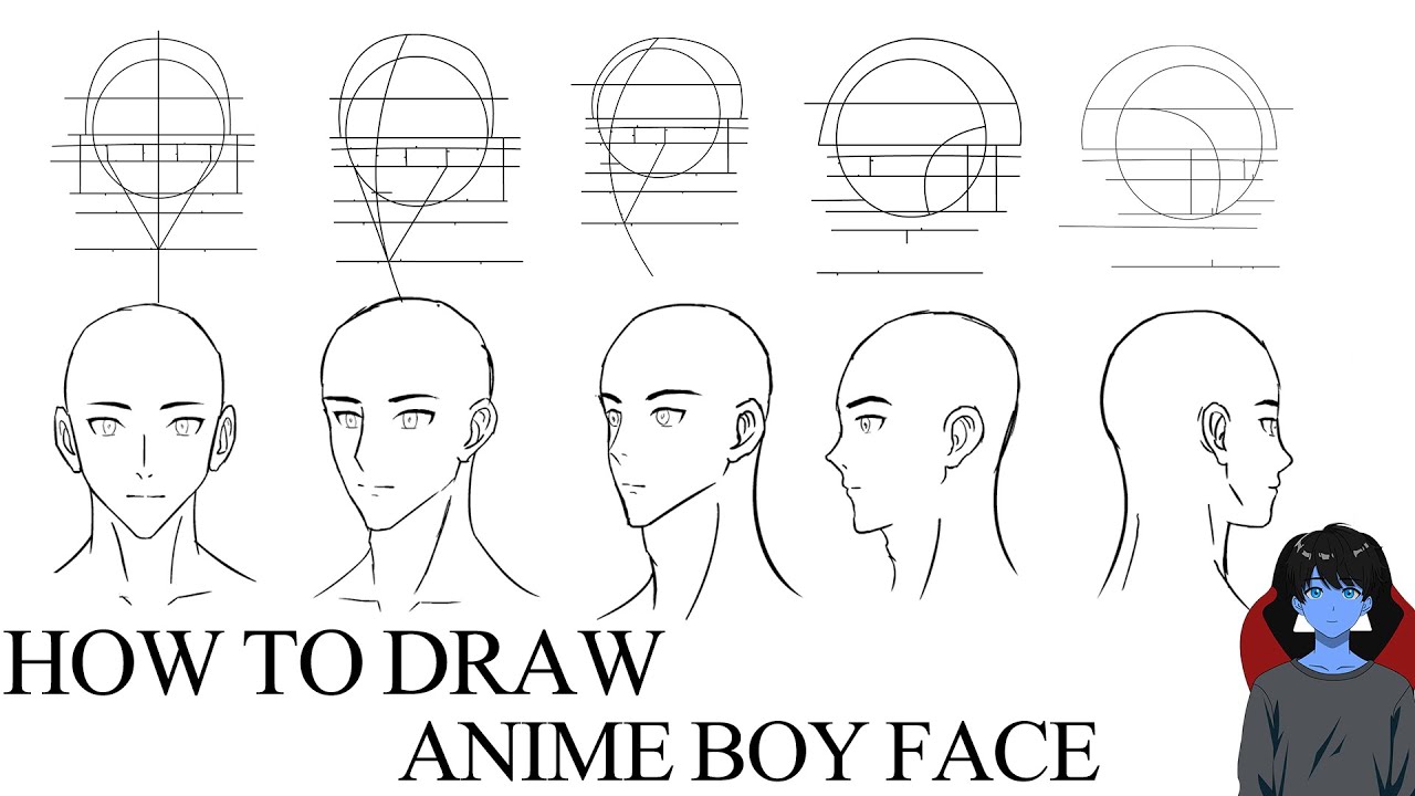 How to Draw Anime Boy Face from Different Angles | Easy Tutorial Front ...
