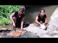 Survival in rainforest: Catch fish in Waterfall for food - Cooking fish Spicy delicious & Egg fish