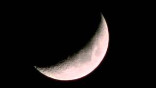 Waxing Crescent Moon up close, filmed on farm in Indiana 12-29-2011 HD