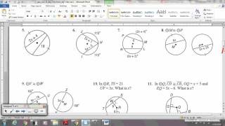 Geo: Unit 10 Day 2 HW- Arcs & Chords