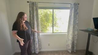 WOUVMA 100% Blackout Boho Floral Curtains Blue Floral French Country Curtains 84 inch Length Neutral
