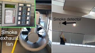 Fire alarm/smoke Evac system test School atrium 76,000 CFM exhaust, pressurization fans.