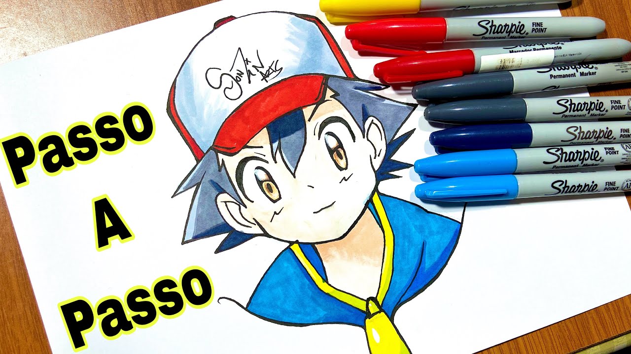 Como desenhar o ASH KETCHUM (POKEMÓN) passo a passo, fácil e