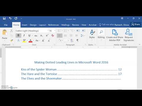 MS Word 2016లో చుక్కల పంక్తులను సృష్టిస్తోంది
