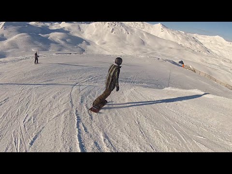 Snowboarding - Val Thorens 3 Valleys France - Bluebird day on Tete Ronde for the morning coffee run
