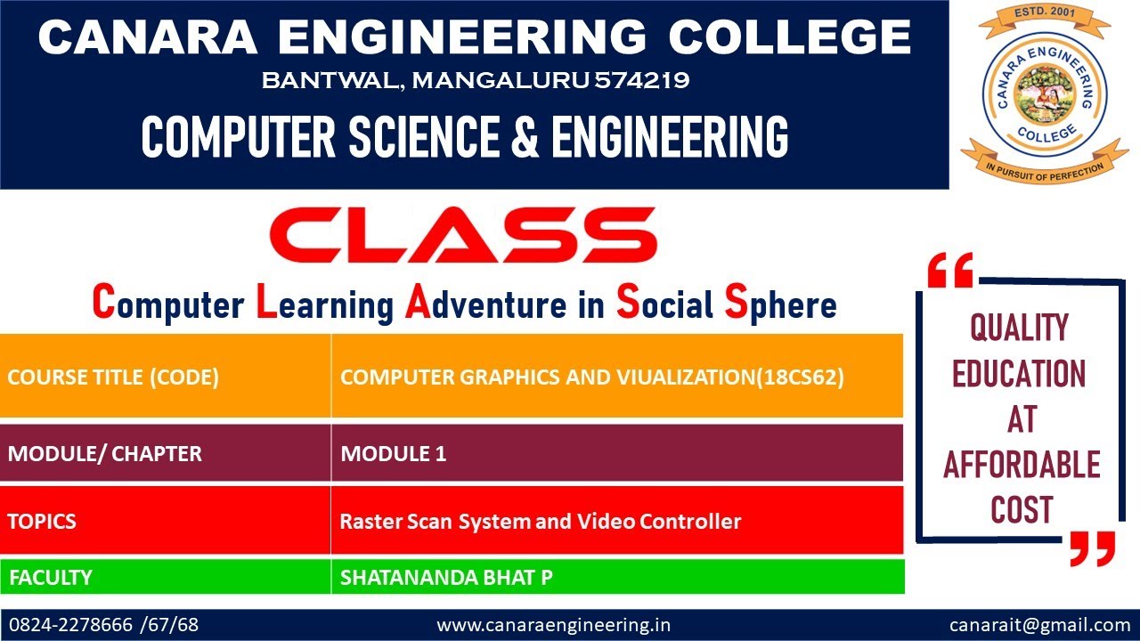 VTU CGV(18CS62) COMPUTER GRAPHICS AND VISUALIZATION [Raster Scan System and Video Controller](M1 L3)