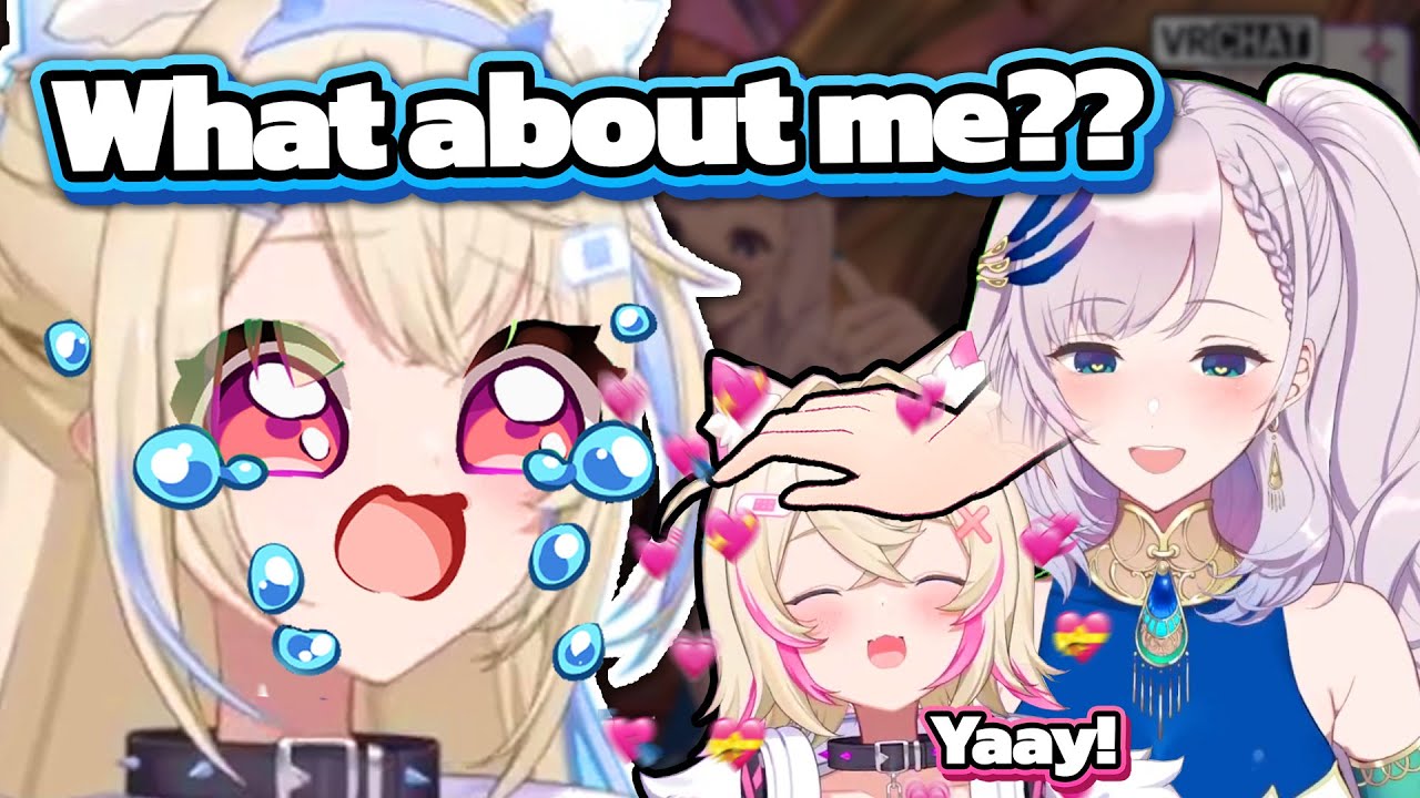 Fuwawa gets jealous because Reine only headpats Mococo