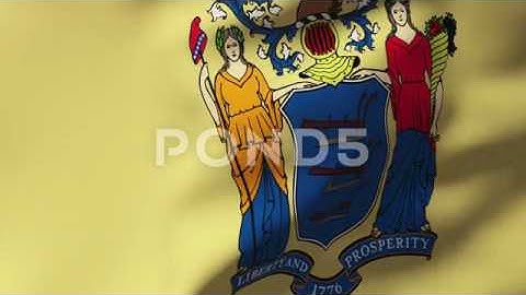 New Jersey Flag Waving In The Wind. Looping Sun Rises Style. Animation Loop