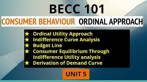 BECC 101 Consumer Behaviour Ordinal Approach (Unit 5)