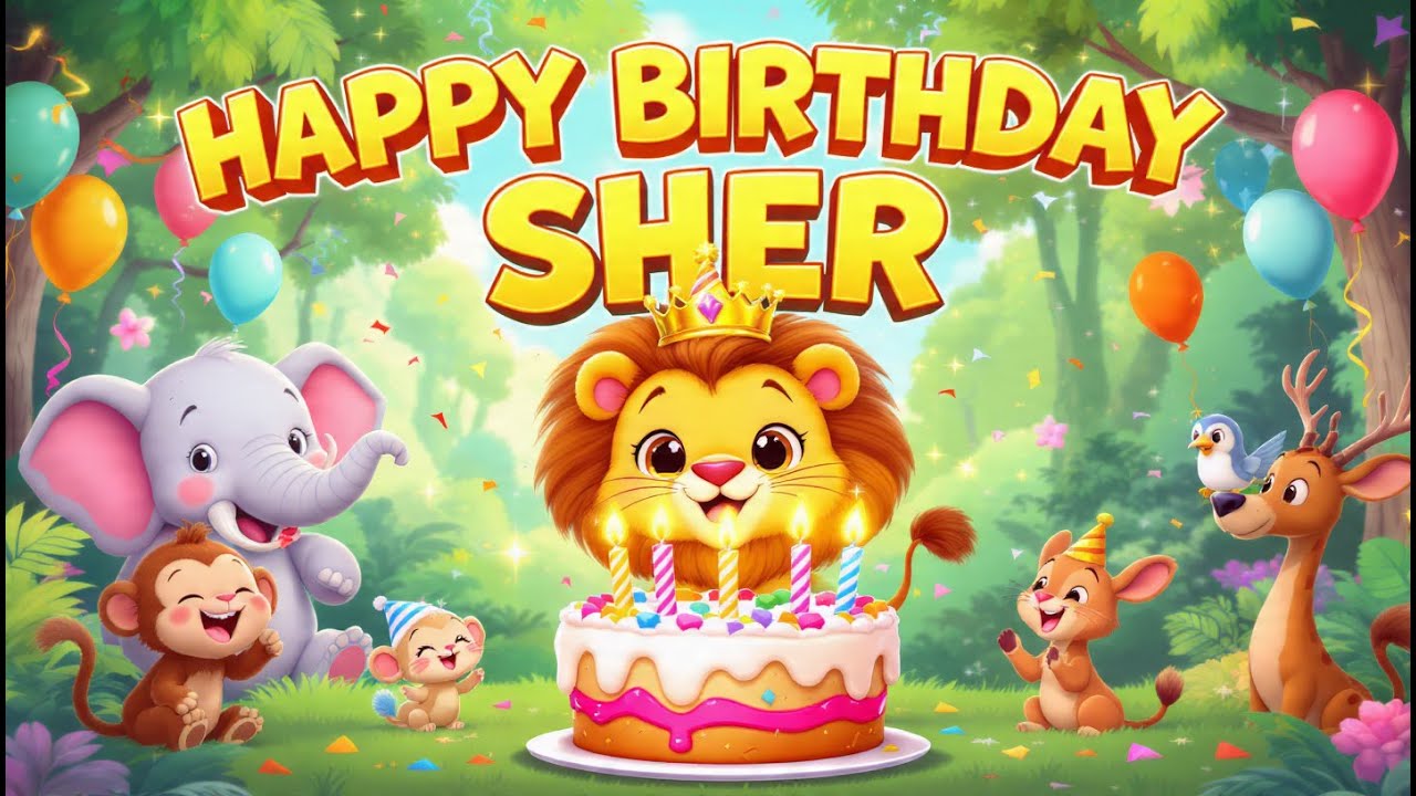 Happy Birthday Sher 🦁🎂 | Lion Birthday Song for Kids | Sher Ki Birthday | Jungle Birthday Rhyme