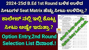 B.Ed 2nd Round Option Entry, Selection List 2024-25 | B.Ed Seat Matrix Analysis | B.Ed Merit List