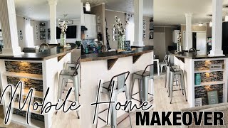 Single wide mobile home makeover | island makeover | hand painted counter tops | decorate with me