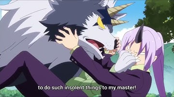 Shion and Ranga fighting over Rimuru