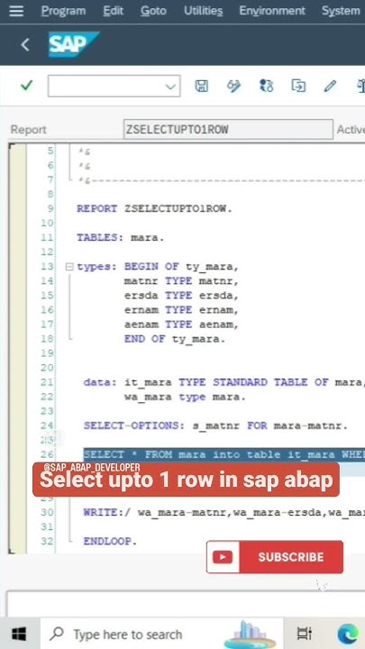 how to create select upto one row in sap abap,#shorts #subscribe # ...
