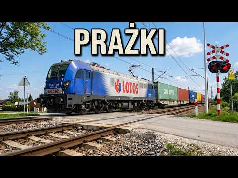 4 Trains at Railroad Crossing of Warsaw-Vienna Railway