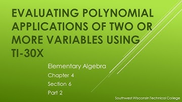 Evaluating polynomial application w/ 2 or more variables using TI-30Xa - Elementary Algebra