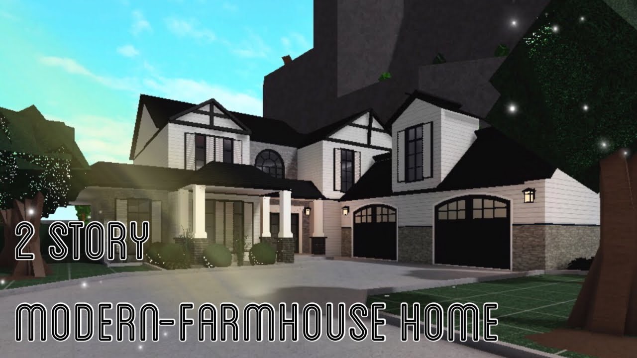 Two Story Modern-Farmhouse Home Bloxburg Exterior || Colorful Alpaca