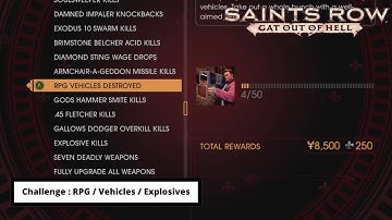 Saints Row: Gat Out Of Hell - Challenges : RPG / Vehicles / Explosives.