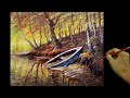 Acrylic Landscape Painting in Time-lapse / Autumn in River with Broken Boat / JMLisondra