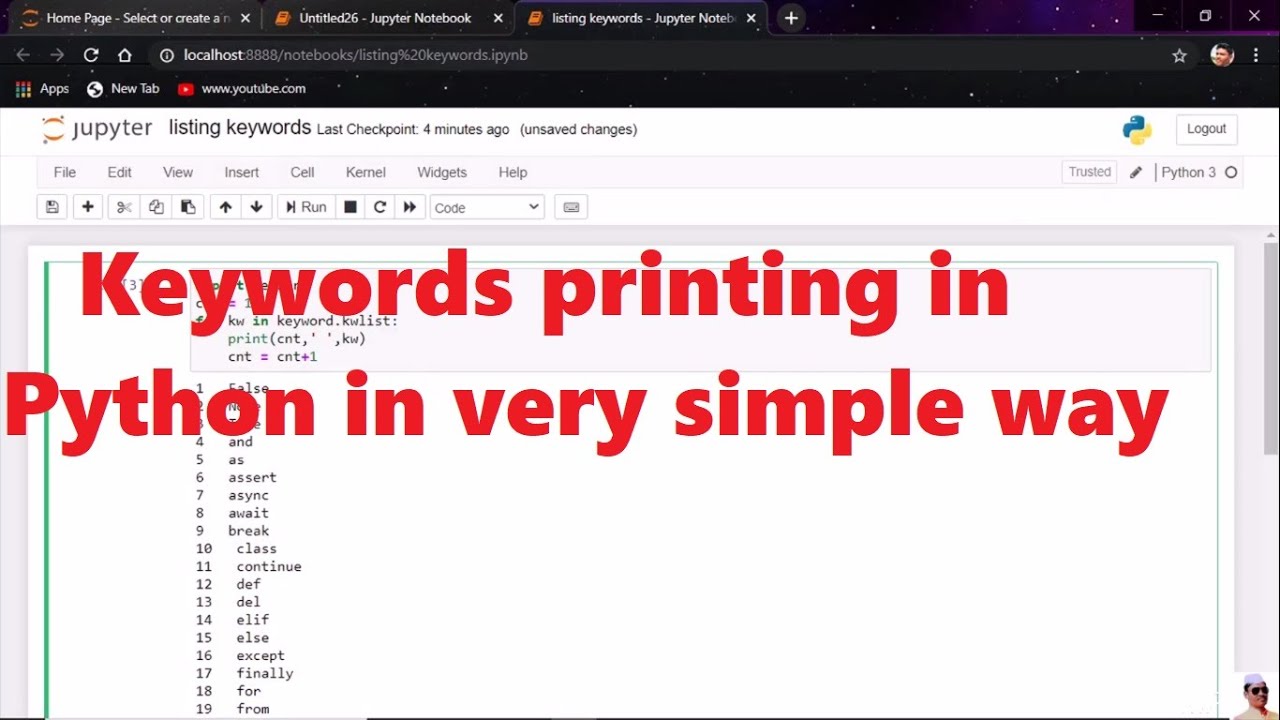keywords printing in python. - YouTube