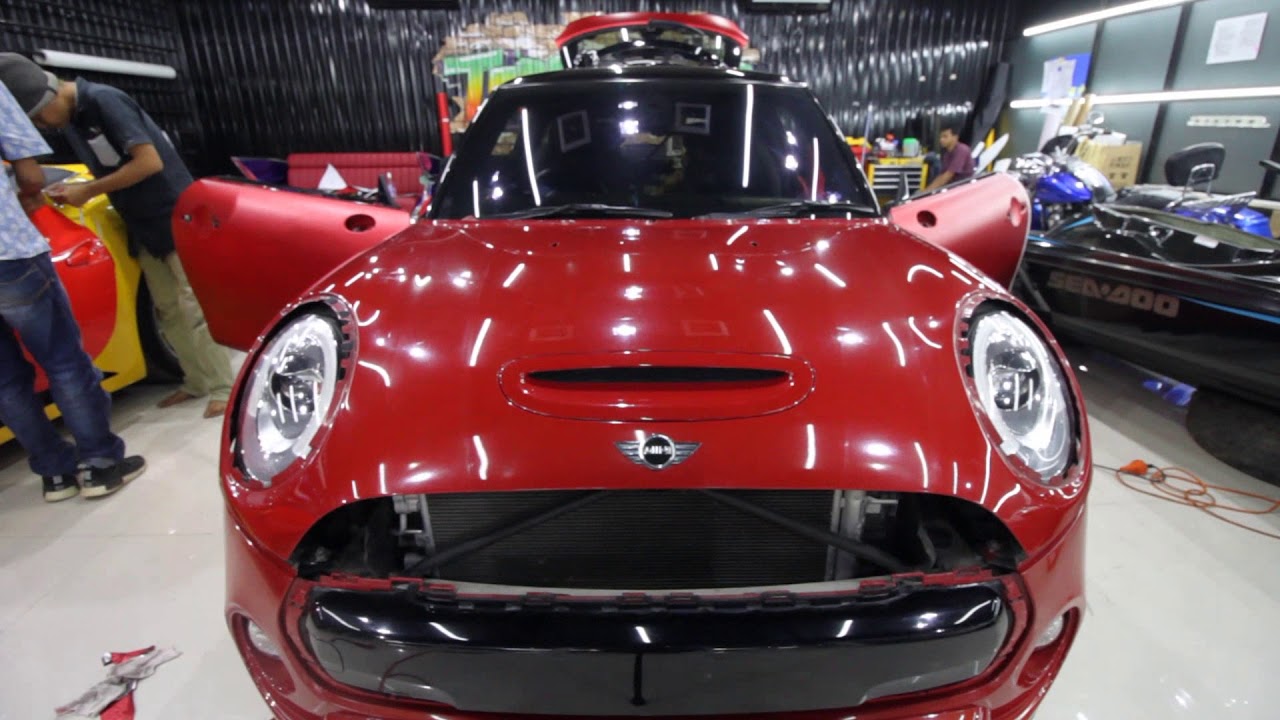 wrapping Mini Cooper dengan Teckwrap VCH401N Crimson Red Satin Chrome