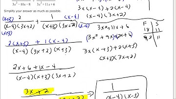 Adding rational expressions involving different quadratic denominators
