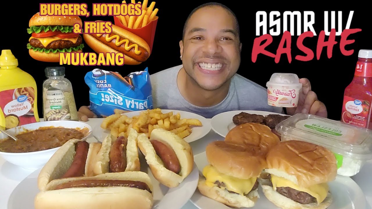 ASMR RASHE🔥| BURGERS🍔, HOTDOGS🌭 FRIES🍟 & MORE SUMMER COOKOUT MUKBANG (MINIMAL TALKING/WHISPERING)