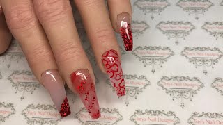 nail acrylic coffin valentines heart