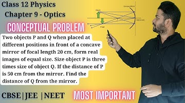 Two objects P and Q when placed at different positions in front of a concave mirror of focal length