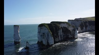 Drone view of Old Harry Rocks, Jurassic Coast, Southern England