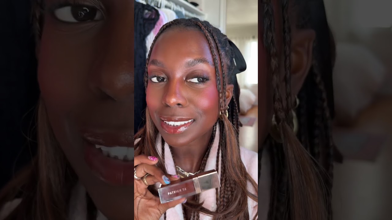 trying patrick ta’s NEW lip glosses on dark skin ⭐️ 
