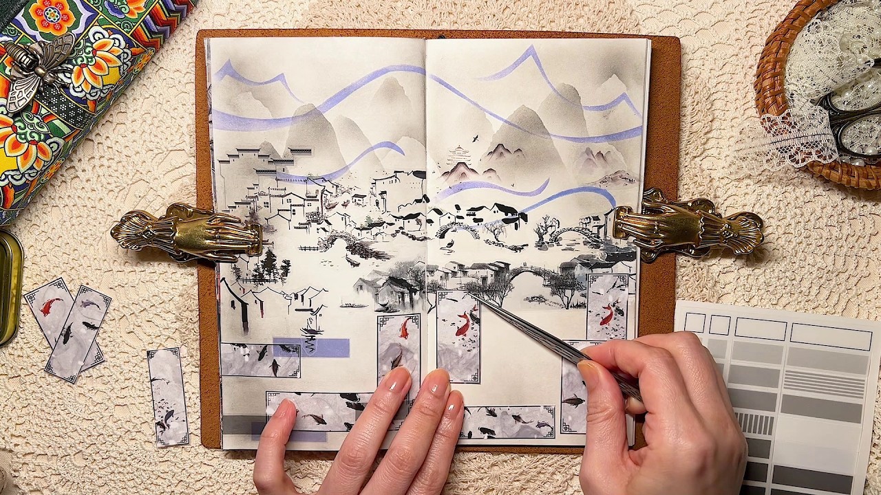 asmr 다꾸 | 파닥파닥~🐟🫧  다이어리 꾸미기 #scrapbooking journaling collage ビンテージ コラージュ #greengarden vintage