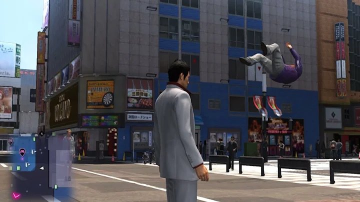 Kiryu punches a person so hard it spins into mid air and disappears.