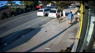 Security video shows a shocking video of a firetruck careening and crashing in Los Angeles